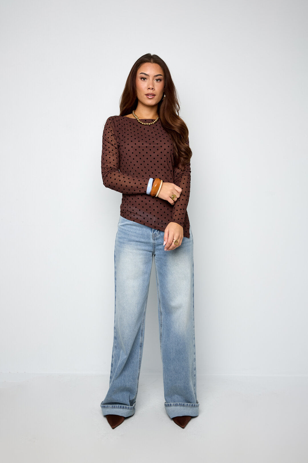 Elegant Polka Dot Long Sleeve Top for Fall/Winter