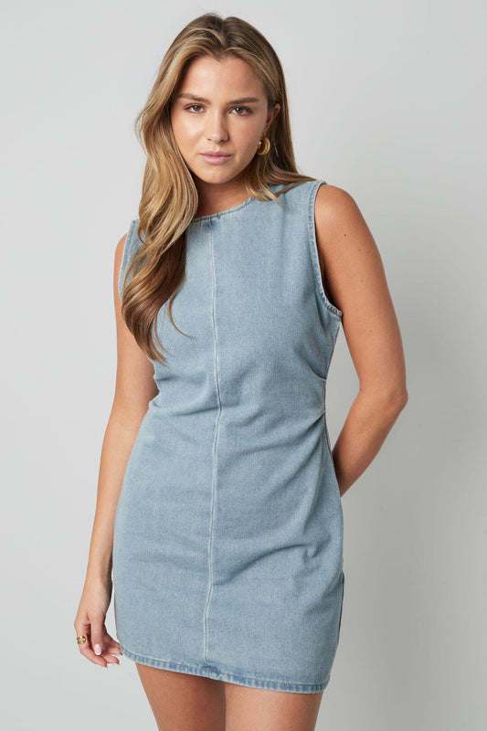 Chic Light Blue Cotton Mini Dress for Summer