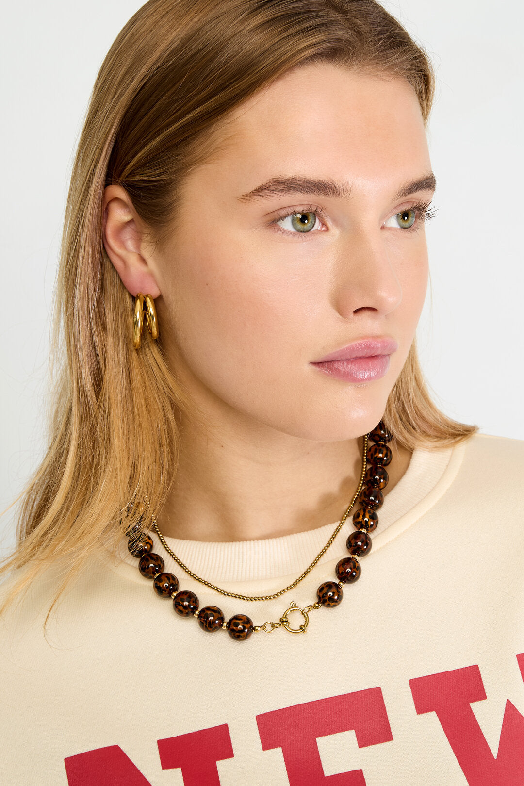 Retro Leopard Print Beaded Necklace for Women