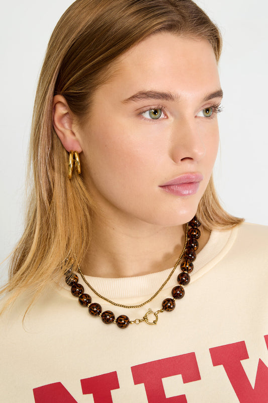Retro Leopard Print Beaded Necklace for Women