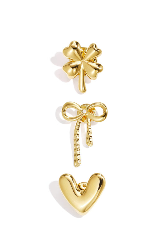 Elegant Gold-Toned Stainless Steel Brooch Set