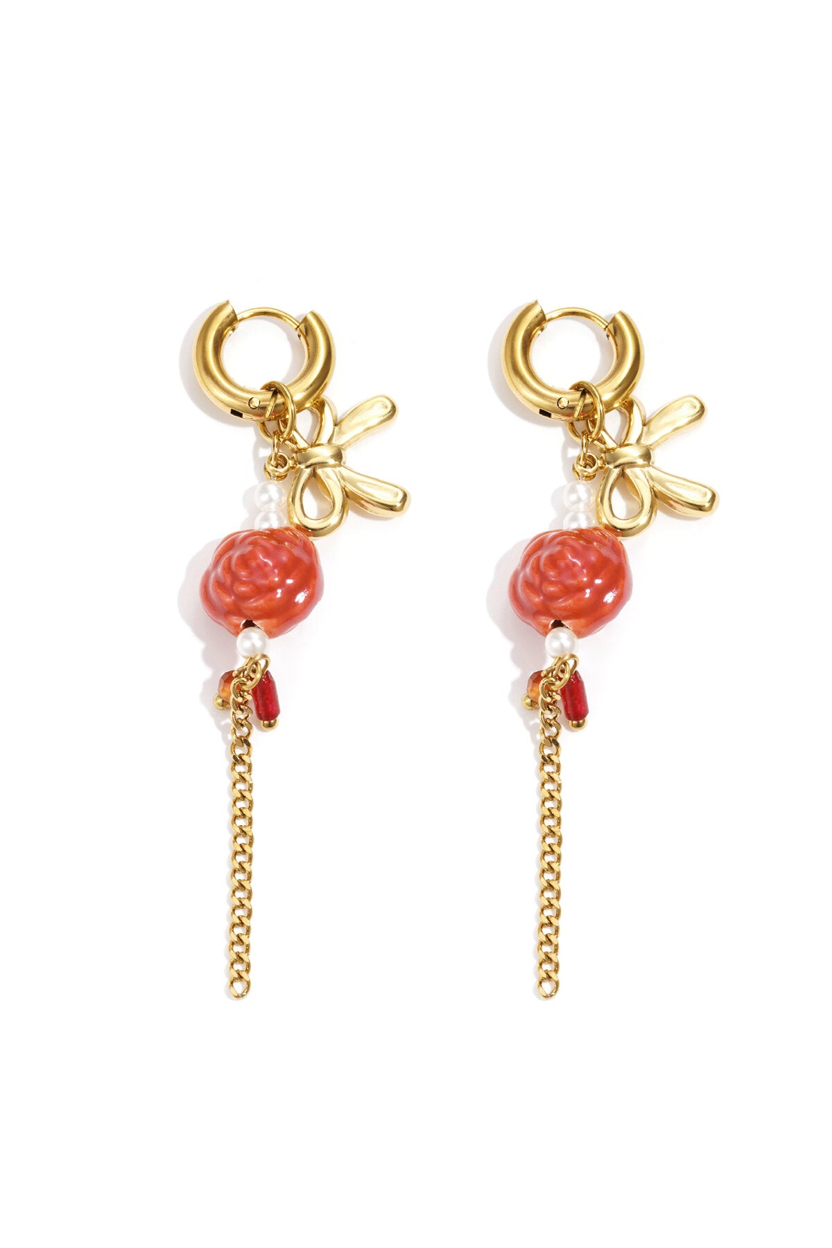 Stylish Crimson & Coffee Brown Flower Drop Earrings