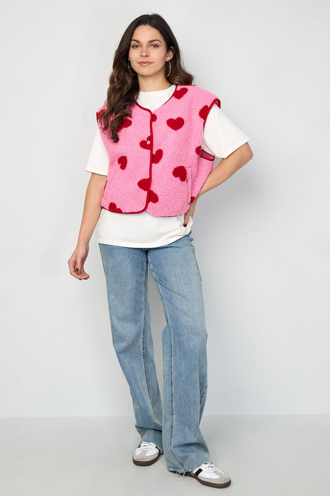 Gimme Pink & Beige Woven Heart Vest for Spring/Summer