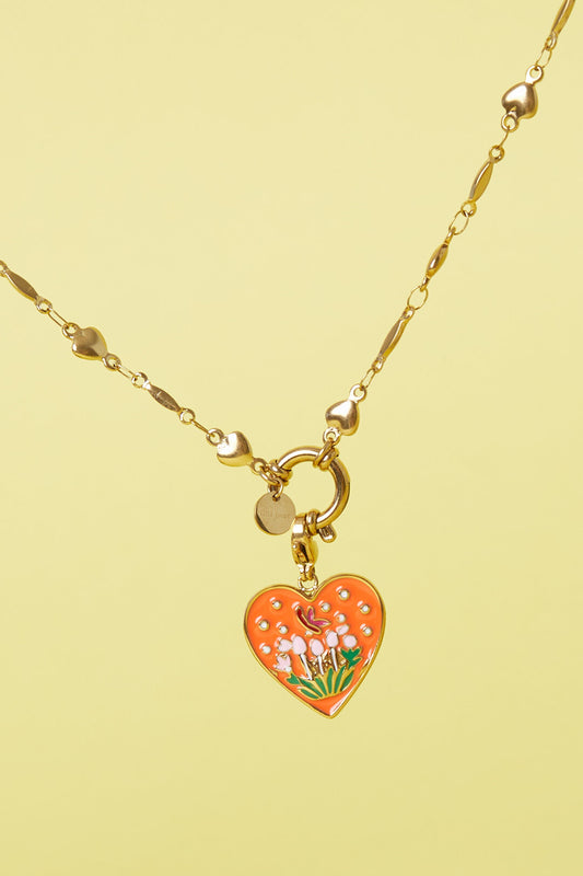 Elegant Orange Enamel Flower Heart Ring for Stylish Moms