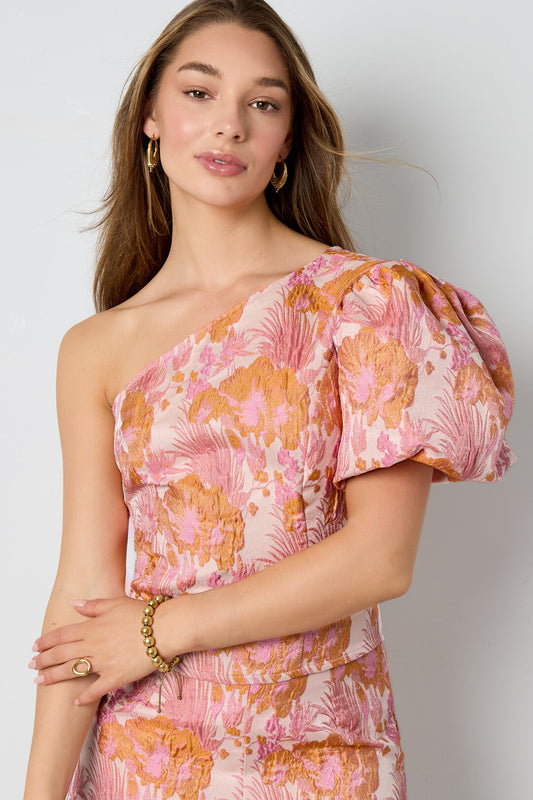 Elegant Floral Print Orange Short Sleeve Top for Spring/Summer