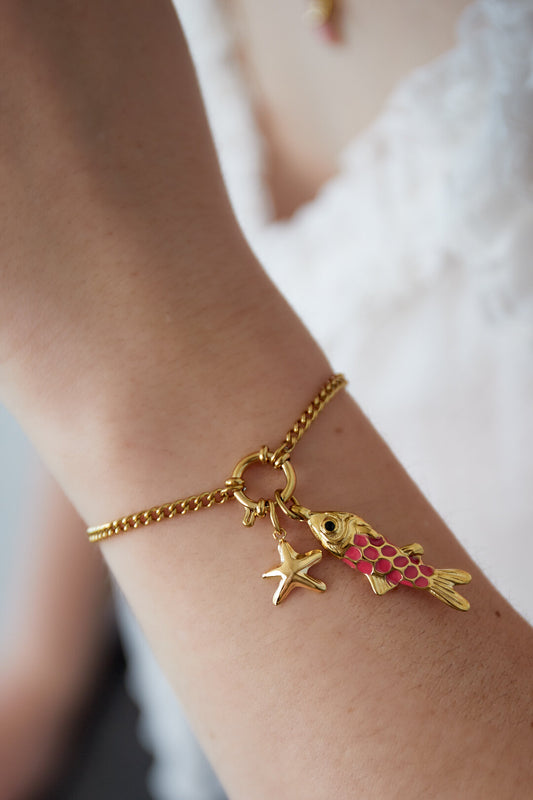 Elegant 14K Gold Plated Fish Charm Bracelet for Spring