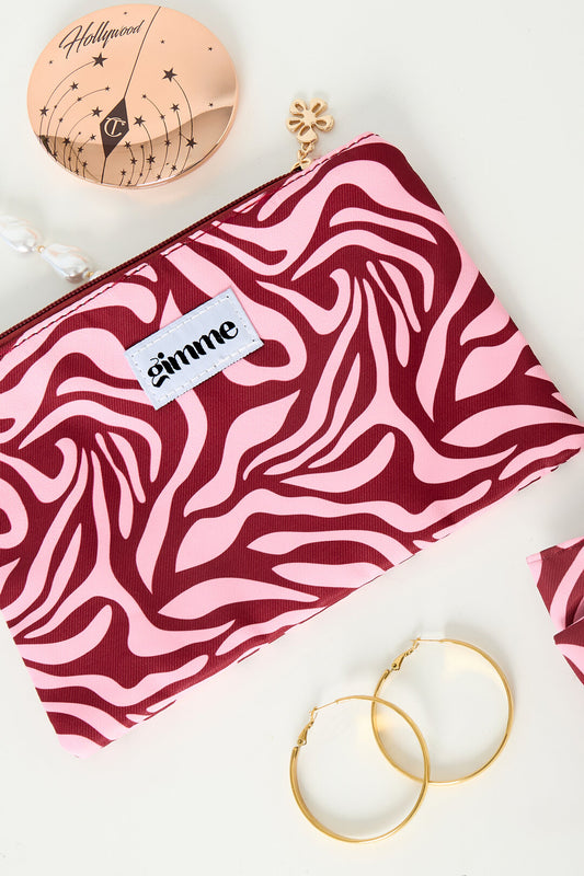 Chic Polyester Makeup Bags for Women - Pink & Wine Red