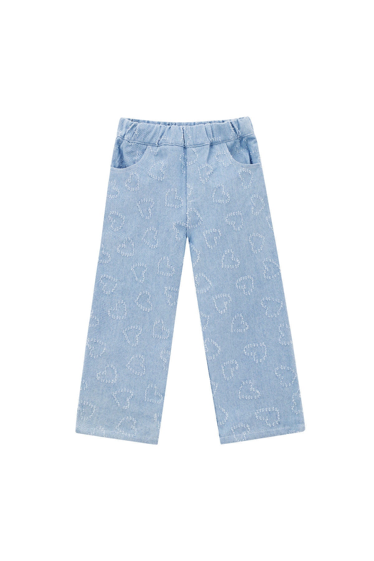 Cotton Denim Women's Straight Leg Pants Casual Light Blue