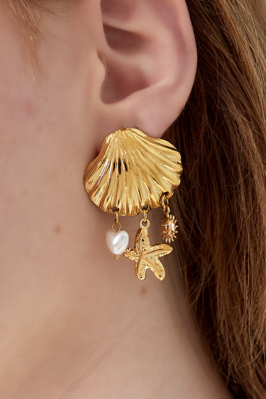 14K Gold Plated Oceanic Style Drop Earrings