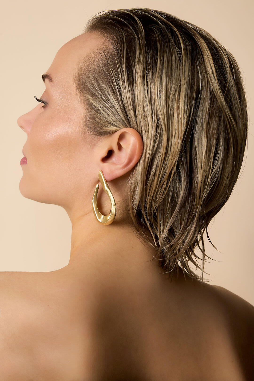 Lumé Irregular Shaped Stud Earrings, Silver & Gold