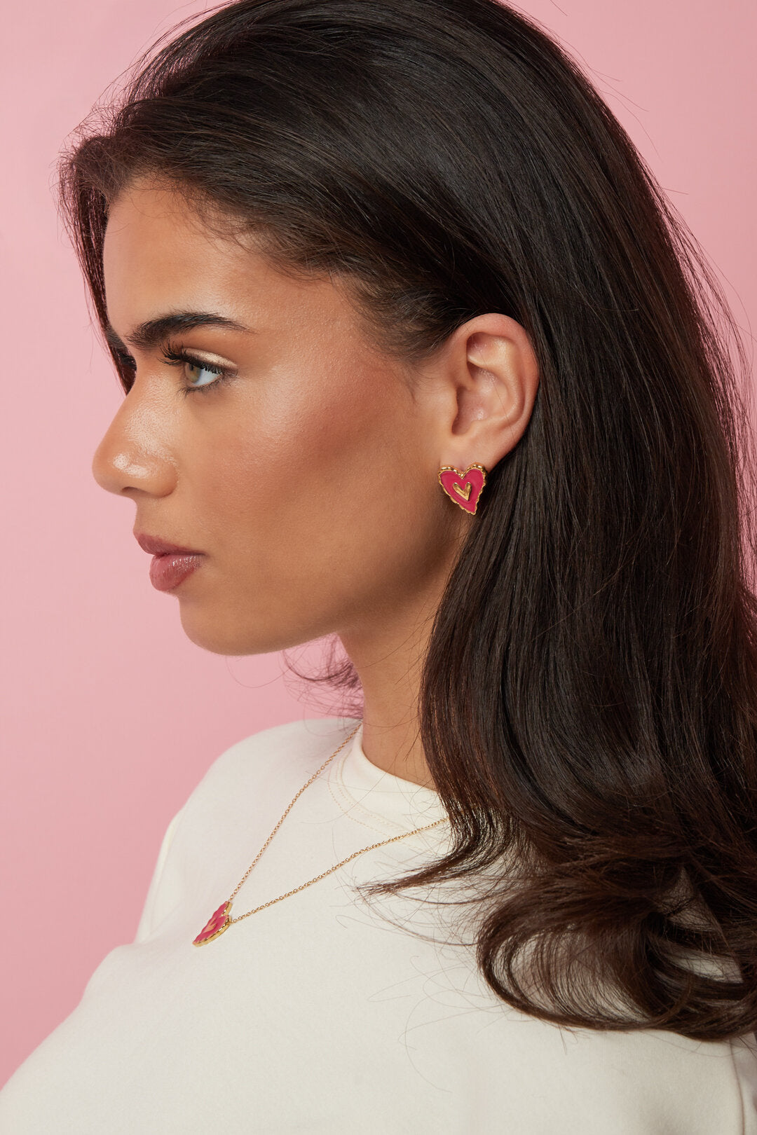 Gold Heart Stud Earrings for Valentine's Day