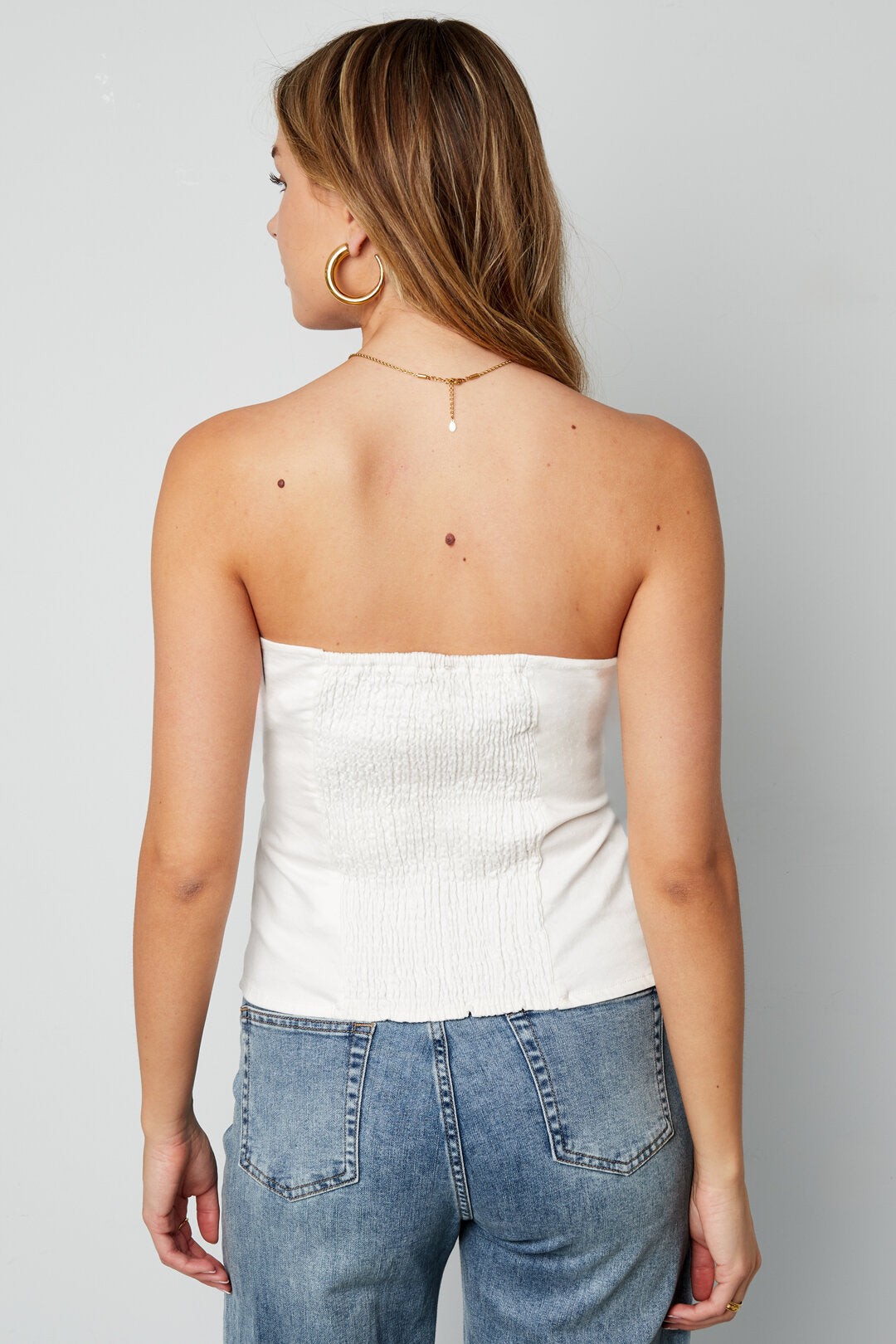Elegant Off-White Cotton Denim Top for Spring/Summer