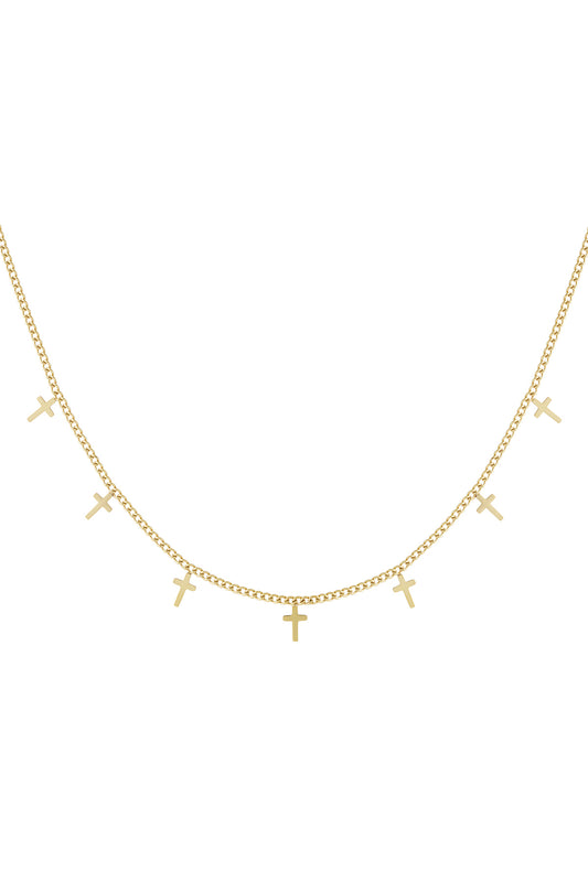 Elegant Cross Short Necklace in Silver & Gold