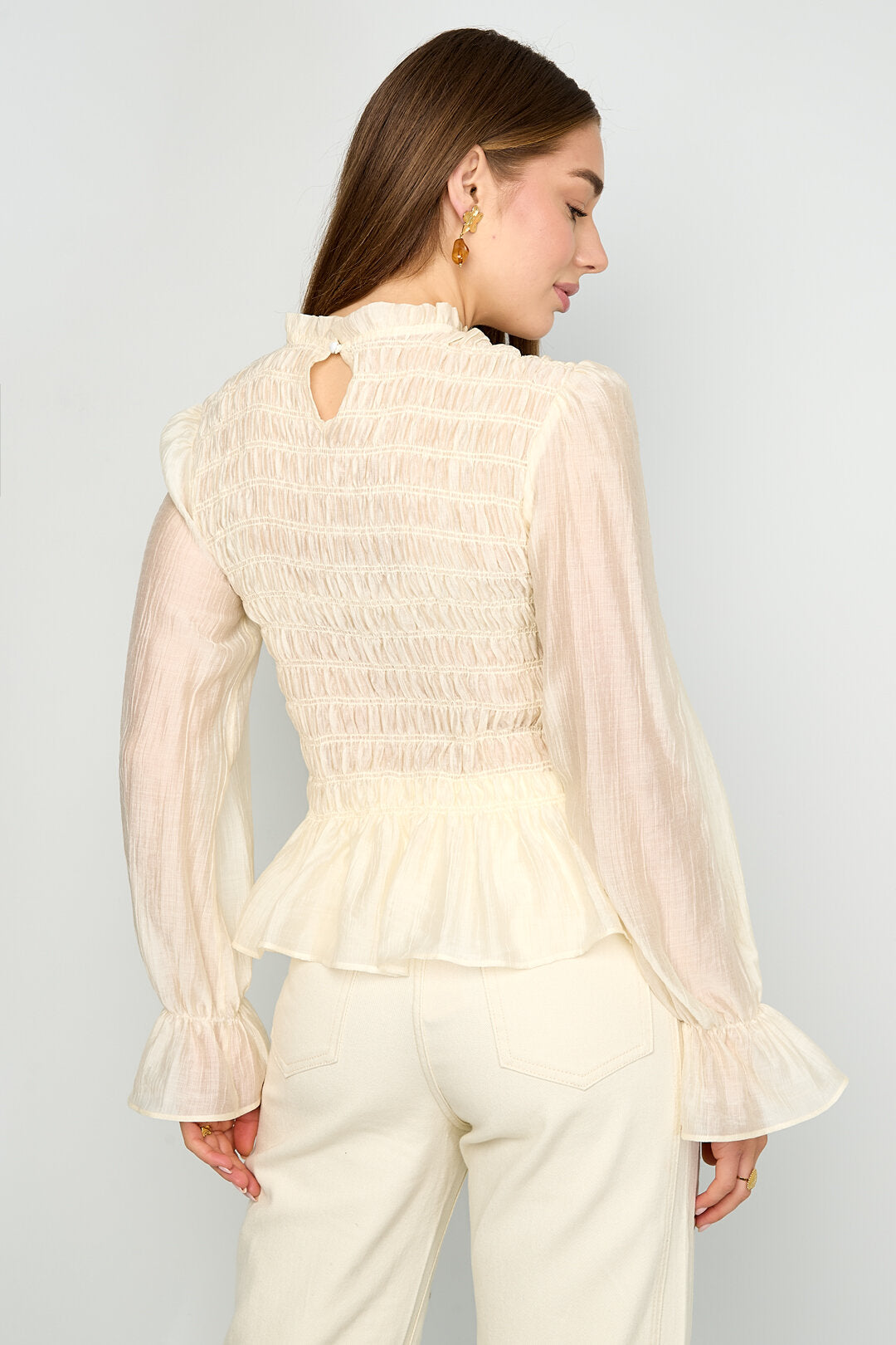 Elegant Spring/Summer Long Sleeve Top in Baby Blue & Off-White