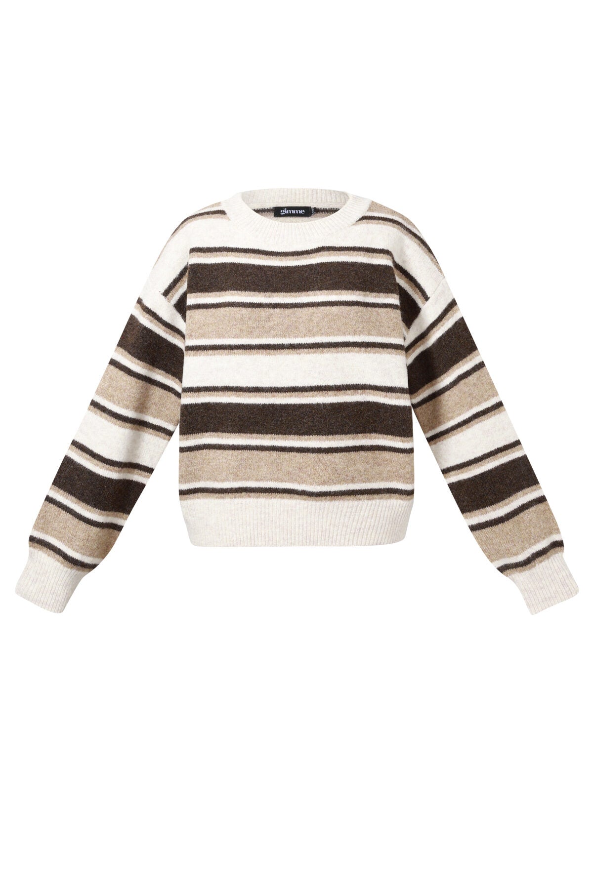 Stylish Khaki, Pink & Dark Brown Striped Knit Sweater