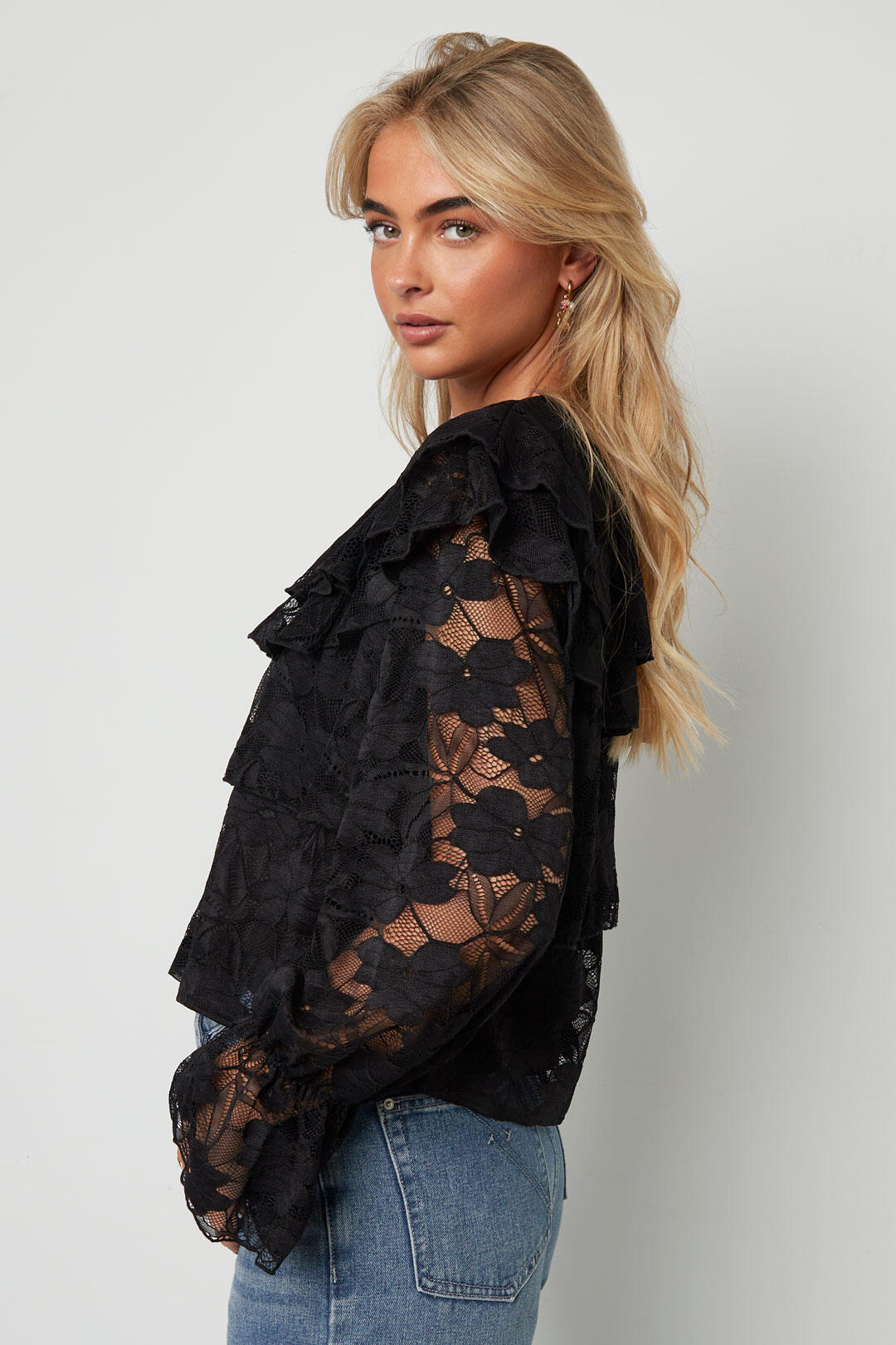 Elegant Floral Lace Panel Woven Shirt for Fall/Winter