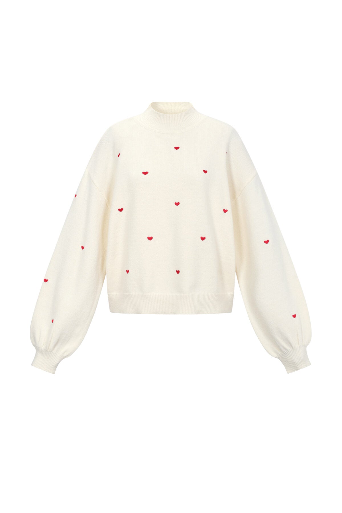 Chic Heart-Knit Sweater in Pink and Off-White