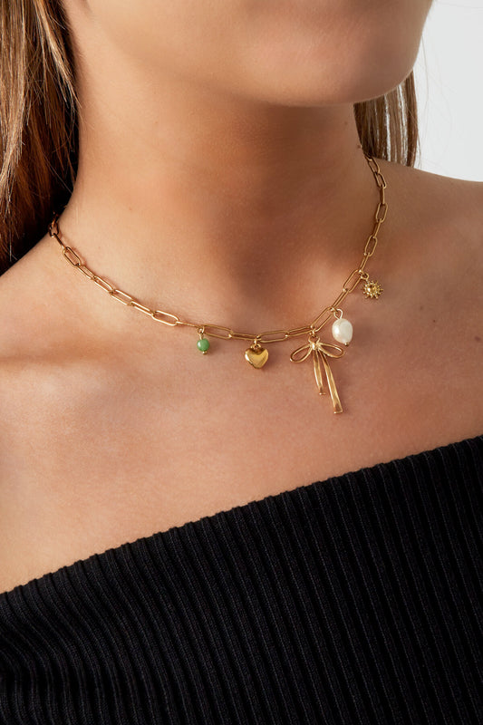 Elegant Bow Knot Pendant Necklace - Silver & Gold