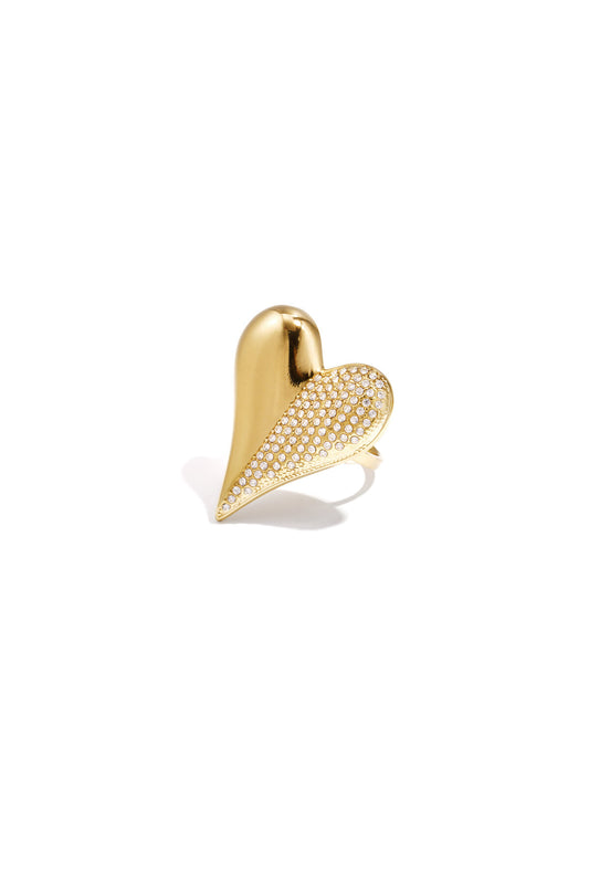 Stylish Adjustable Heart Statement Ring - Silver & Gold