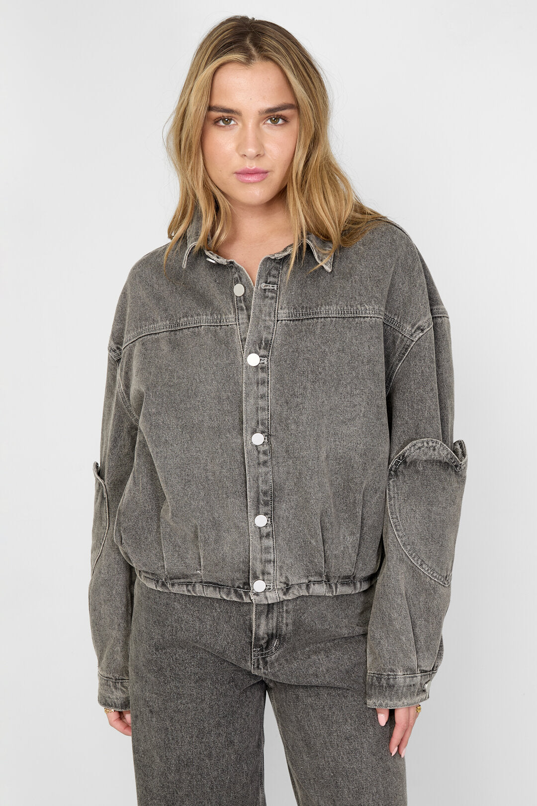 Gimme Grey & Pink Denim Jacket Set for All Fits
