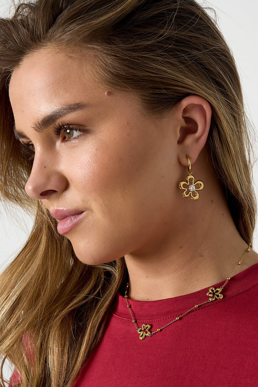Elegant Gold Color Flower Drop Earrings for Women