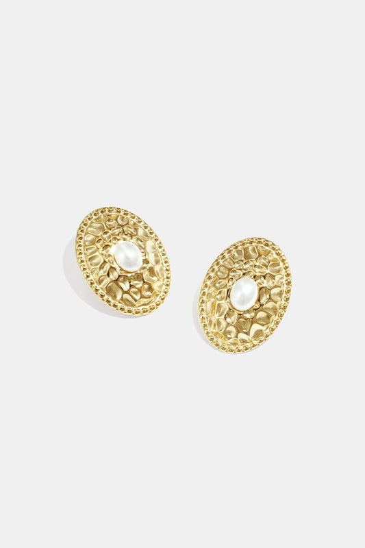 Lumé Gold Stainless Steel Hammer Pattern Stud Earrings