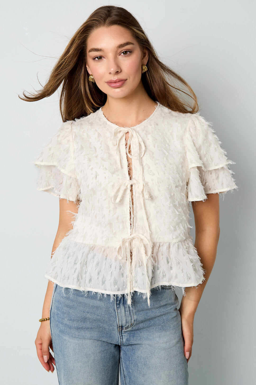 Elegant Tie-Up Short Sleeve Top for Spring/Summer