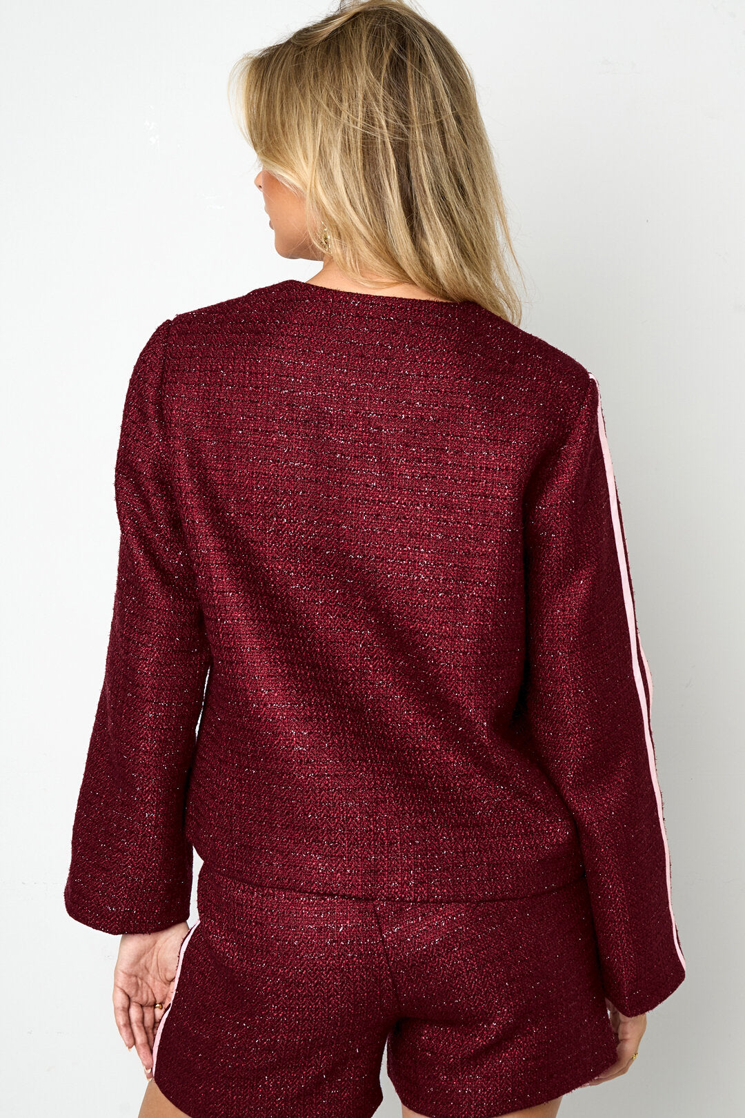 Elegant Plaid Wine Red & Black Jacket for Fall/Winter