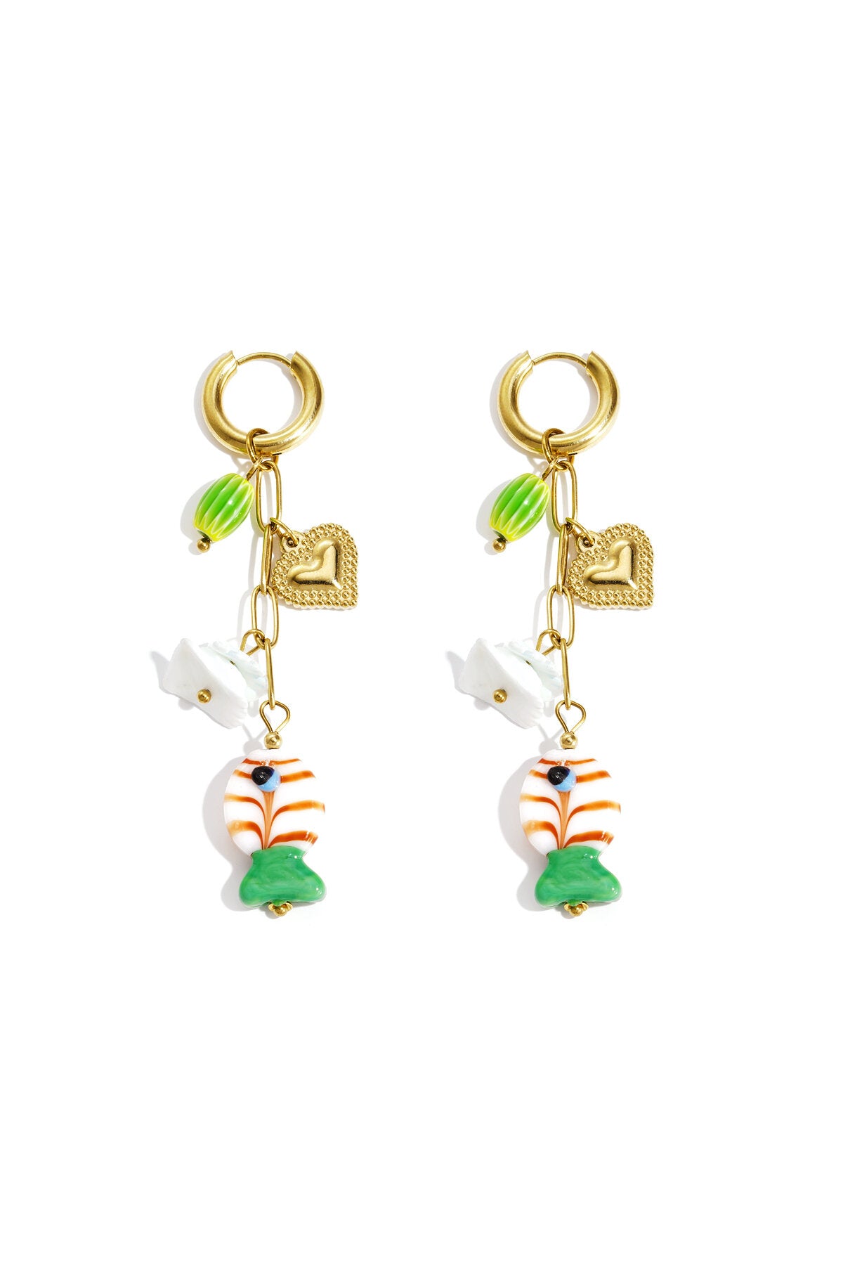 Charming Gold Color Heart & Fish Bead Earrings