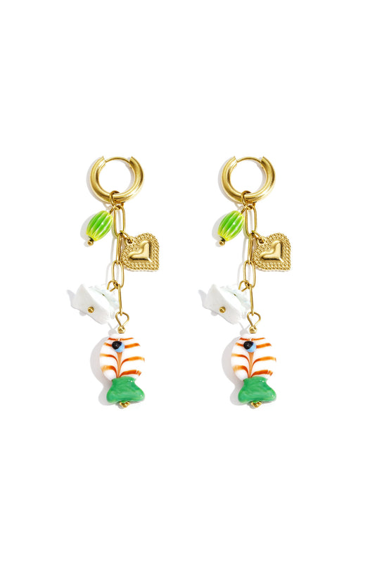 Charming Gold Color Heart & Fish Bead Earrings