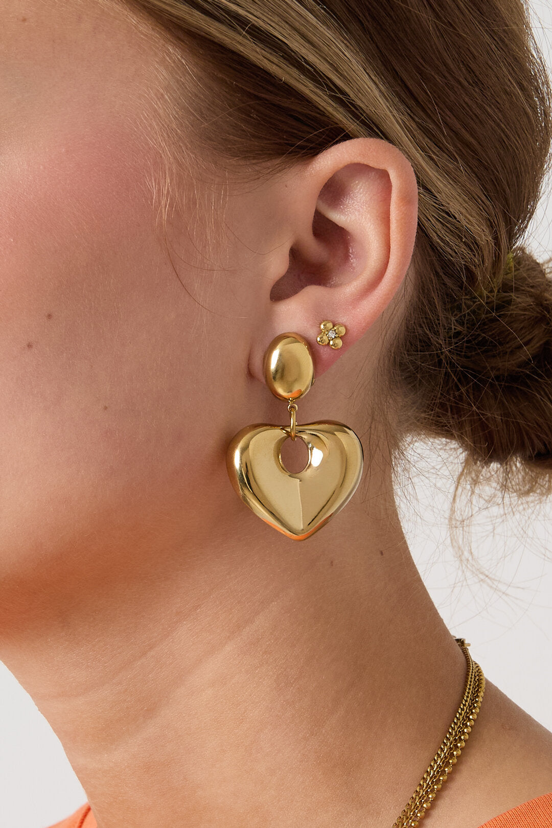 Elegant 14K Gold Plated Heart Drop Earrings