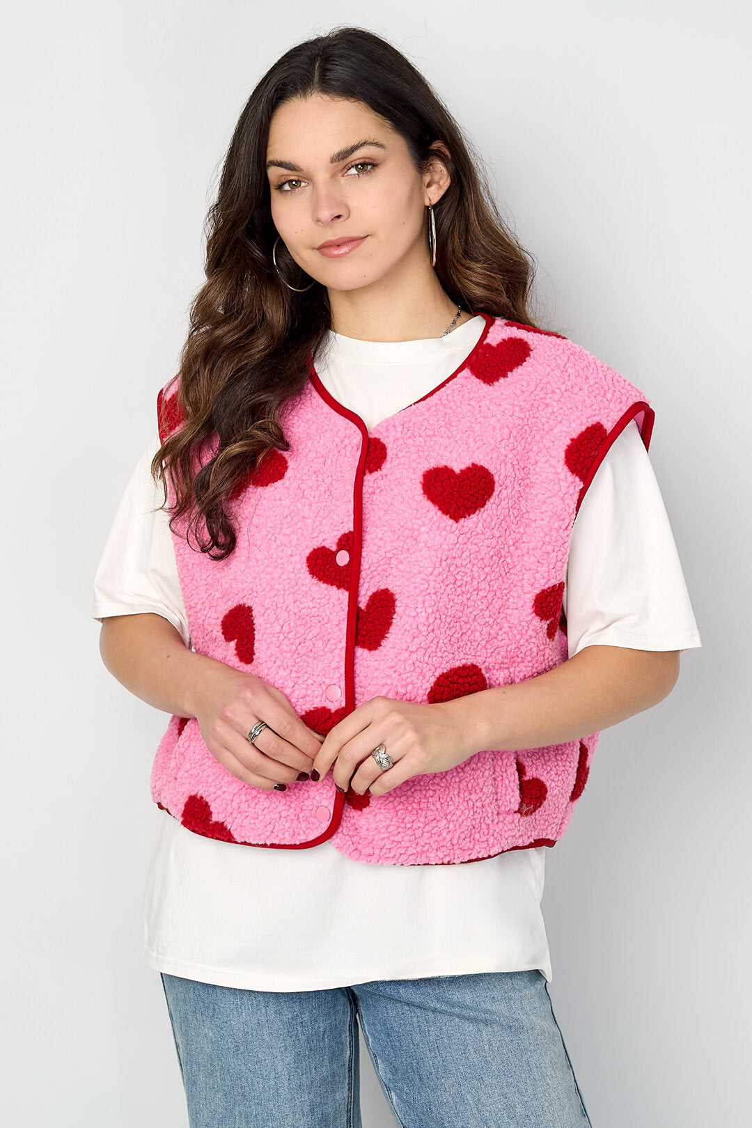 Gimme Pink & Beige Woven Heart Vest for Spring/Summer