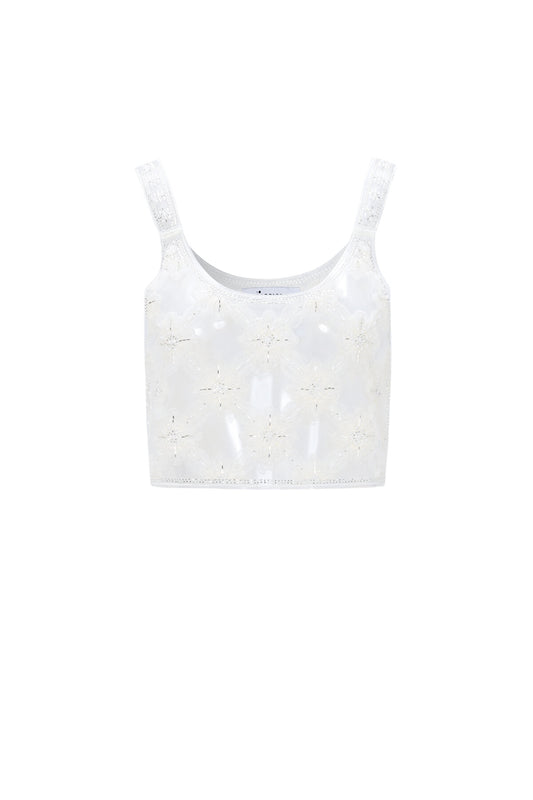 Elegant Off-White Sleeveless Top with Floral Print