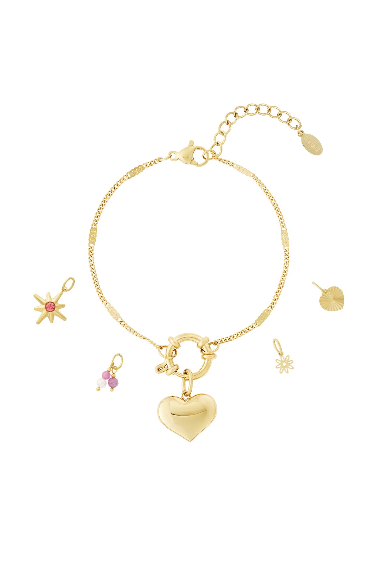 14K Gold Plated Heart Charm Bracelet for Women