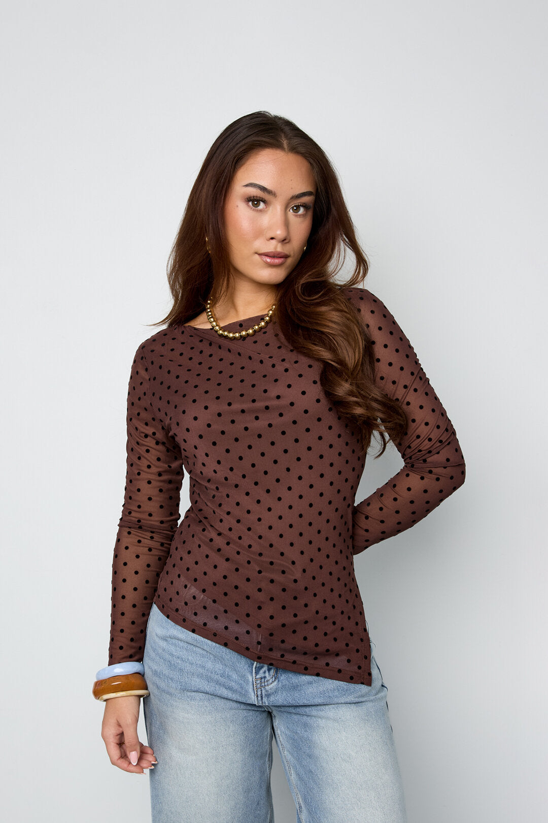 Elegant Polka Dot Long Sleeve Top for Fall/Winter