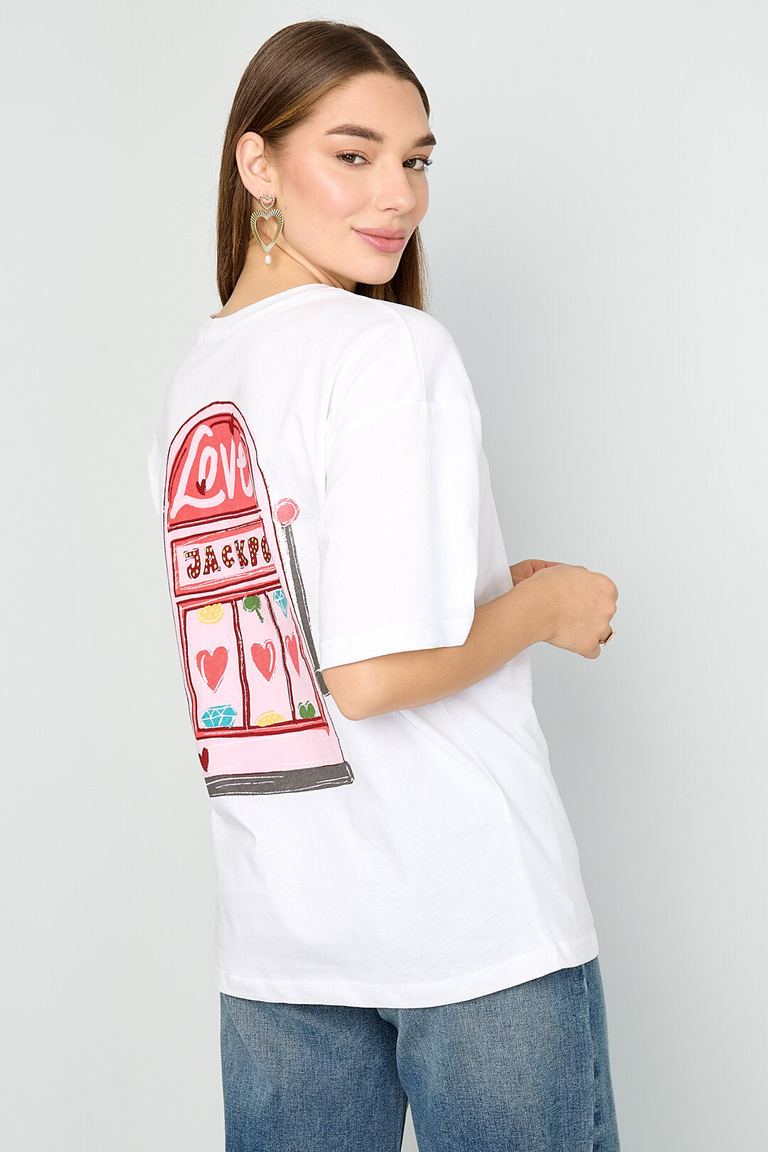 Gimme Heart Knitted Cotton T-Shirt - Pink & White