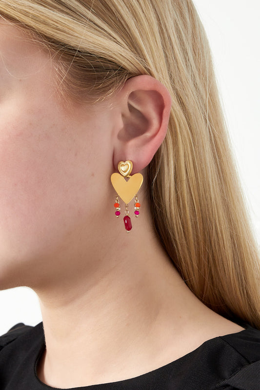 Charming 14K Gold Plated Heart Drop Earrings