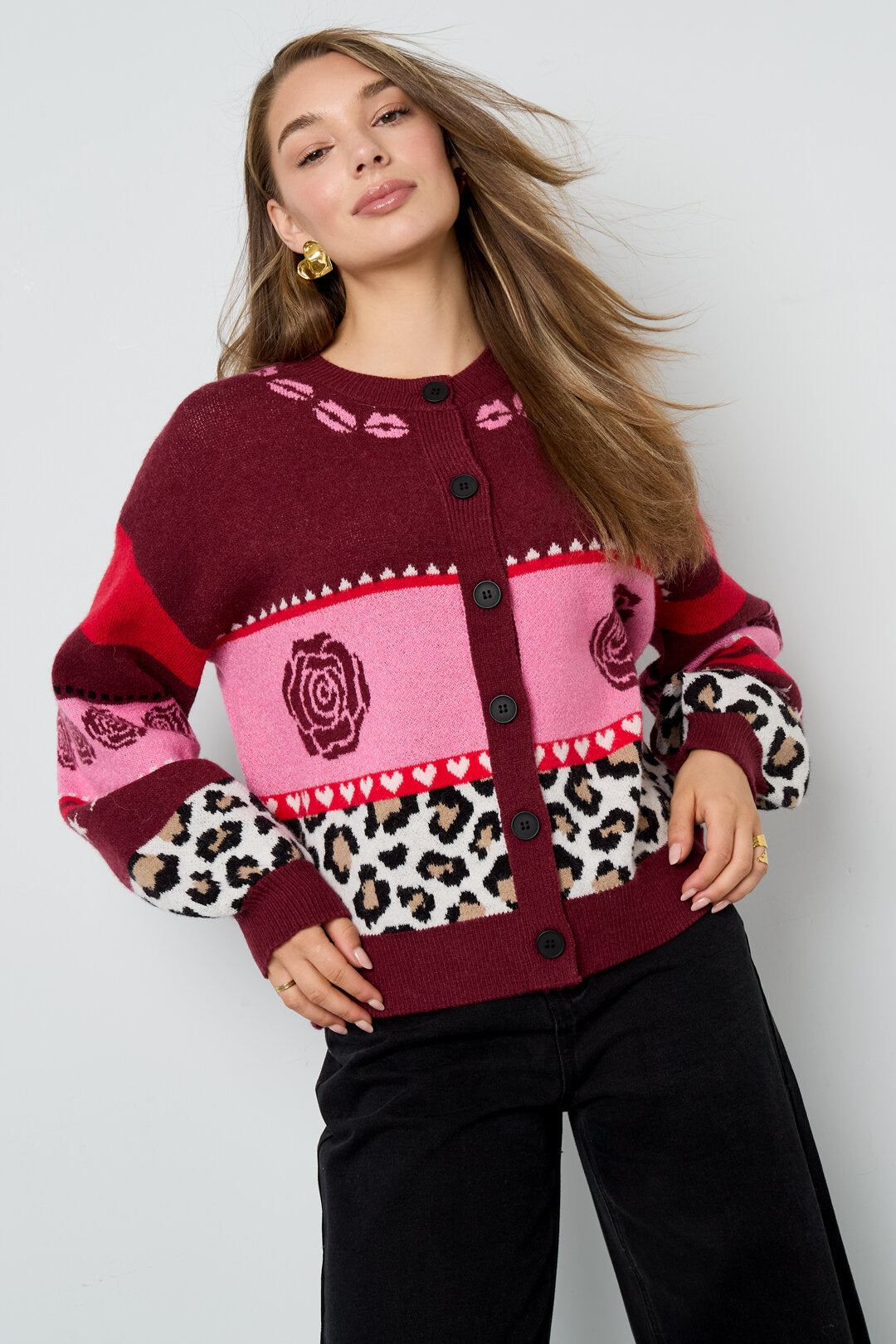 Chic Floral Print Knit Cardigan for Fall/Winter