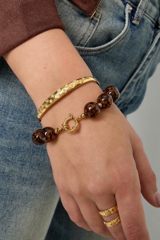 Stylish All Fit Heart & Star Bangle - Silver & Gold