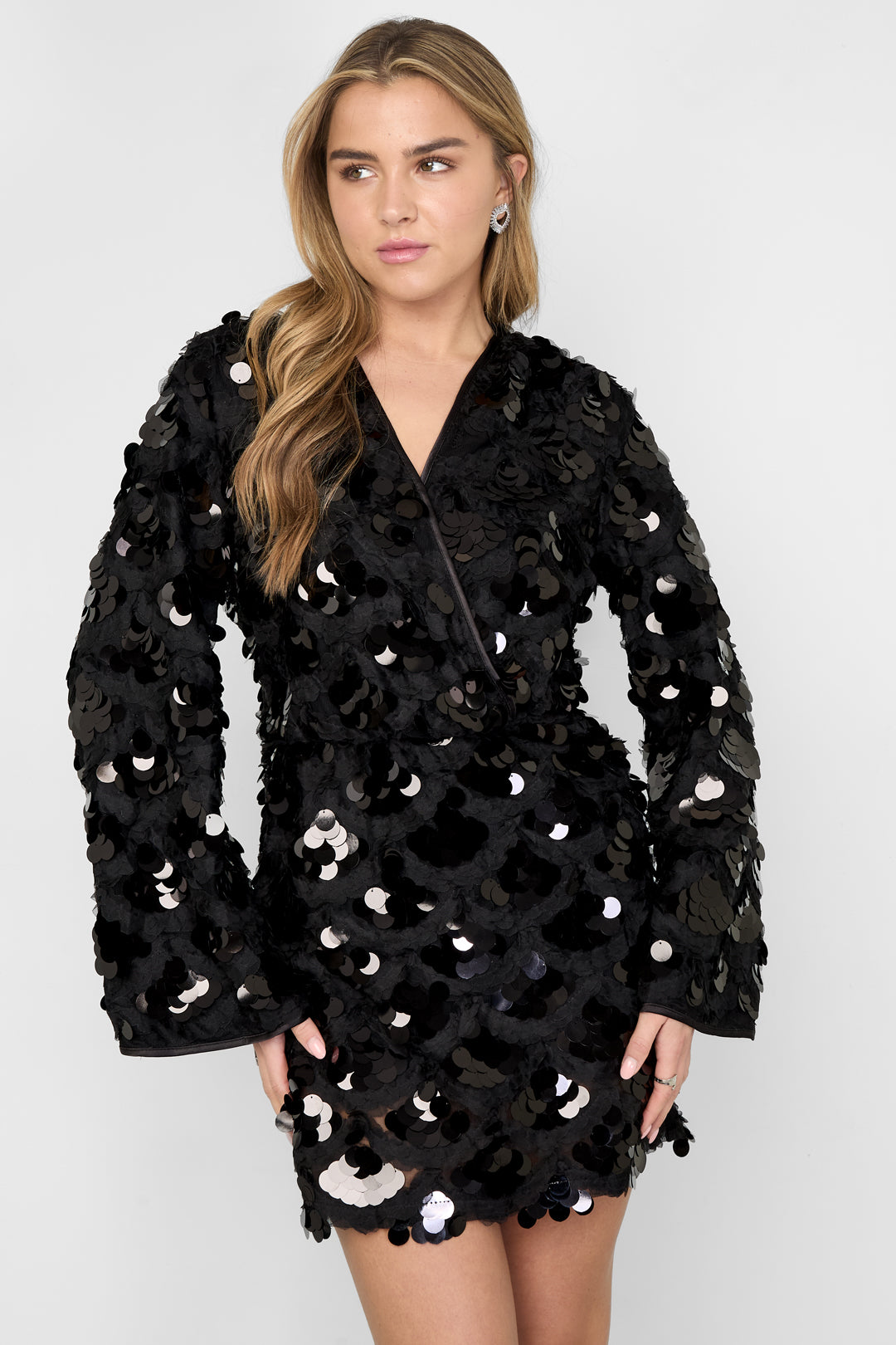 Geweven Polyestervezel Vrouwen Mini Jurk Elegante Pailletten