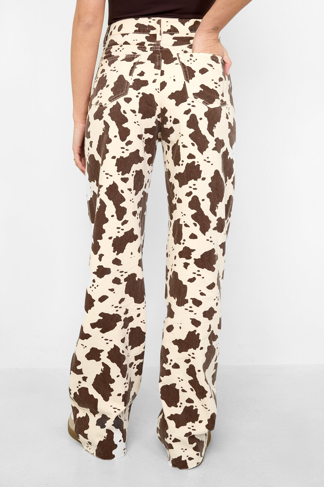 Gimme White & Olive Brown Cotton Casual Denim Pants