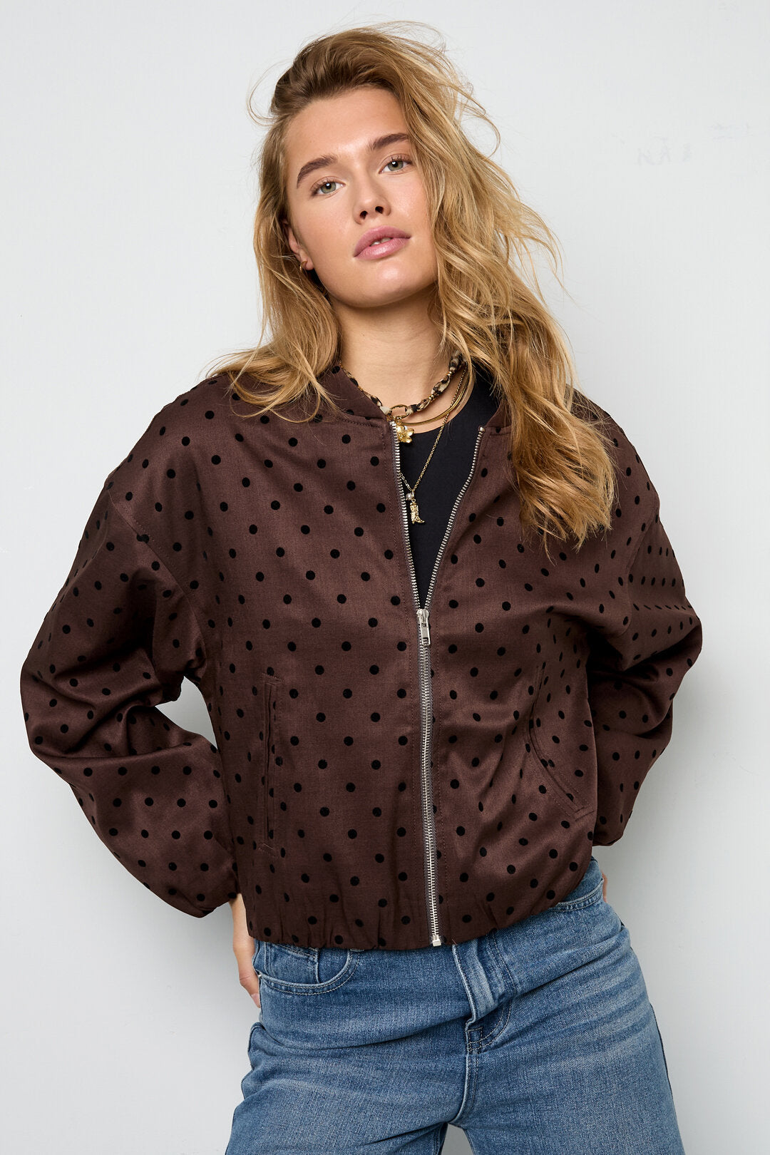 Wine Red & Dark Brown Polka Dot Winter Jacket