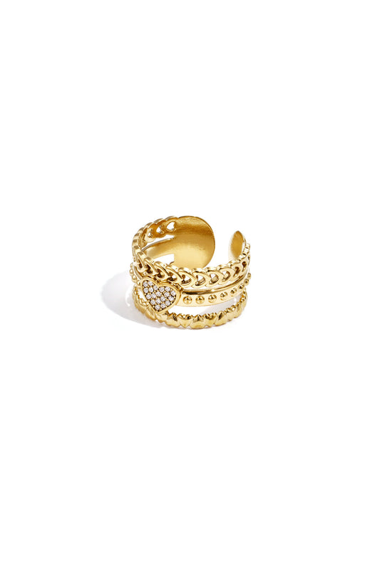 Elegant Heart-Shaped Statement Ring - Silver & Gold