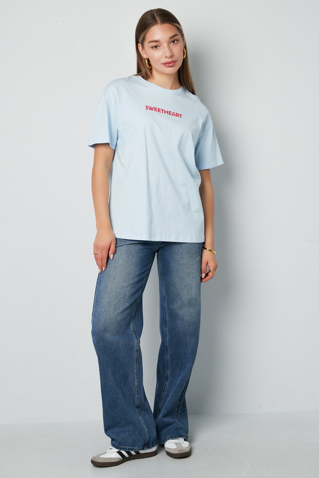 Comfortable All Fit Knitted T-Shirt in Grey & Baby Blue