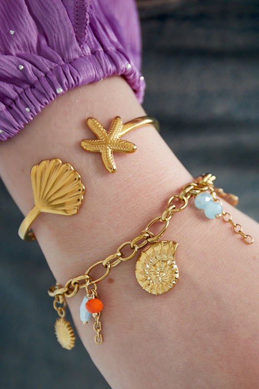 Elegant 14K Gold Plated Oceanic Charm Bracelet