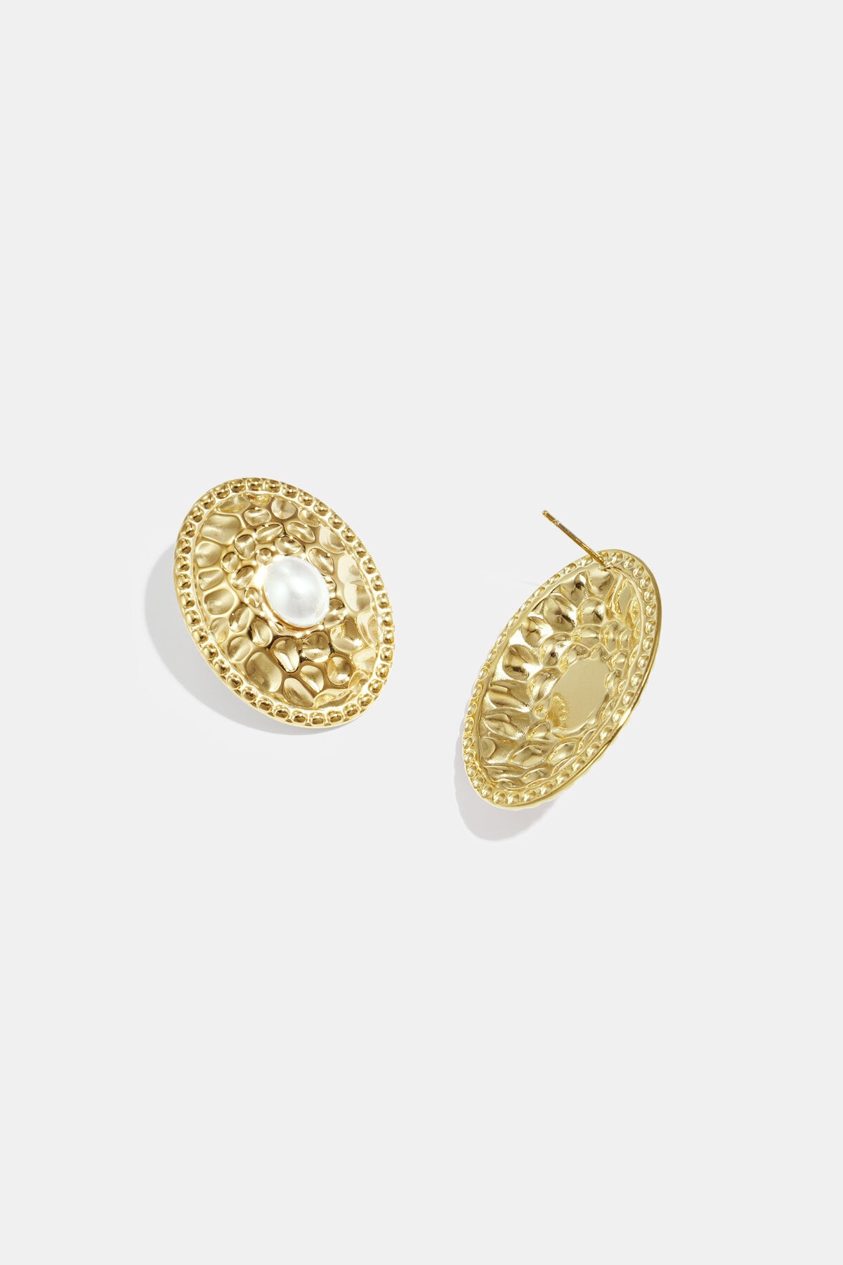 Lumé Gold Stainless Steel Hammer Pattern Stud Earrings