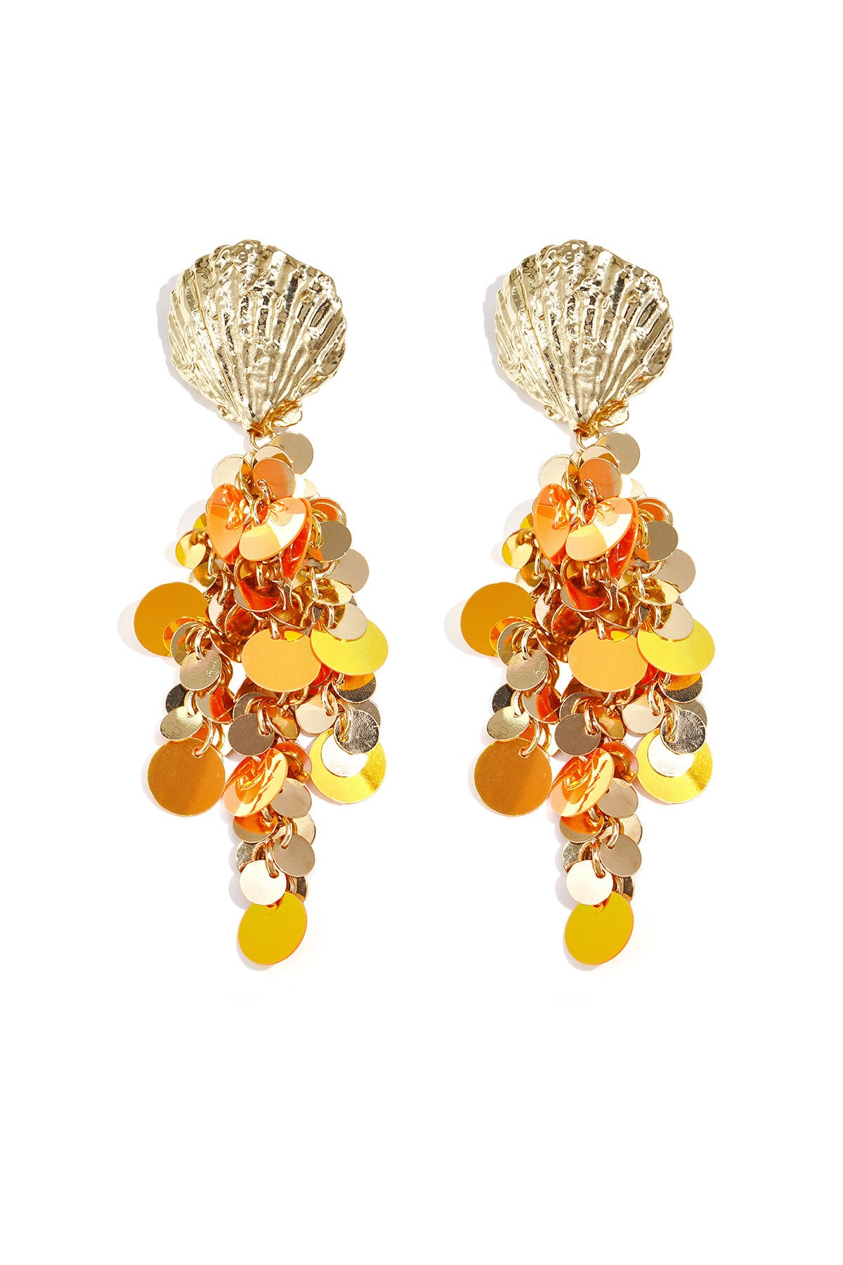 Elegant Dangle Earrings in Orange, Pink, and Gold
