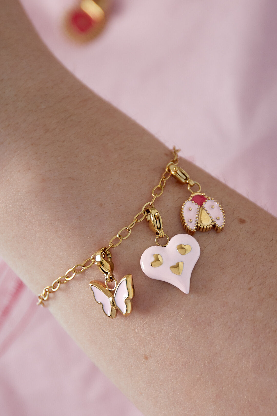 14K Gold Plated Pink Charm Bracelet for Spring