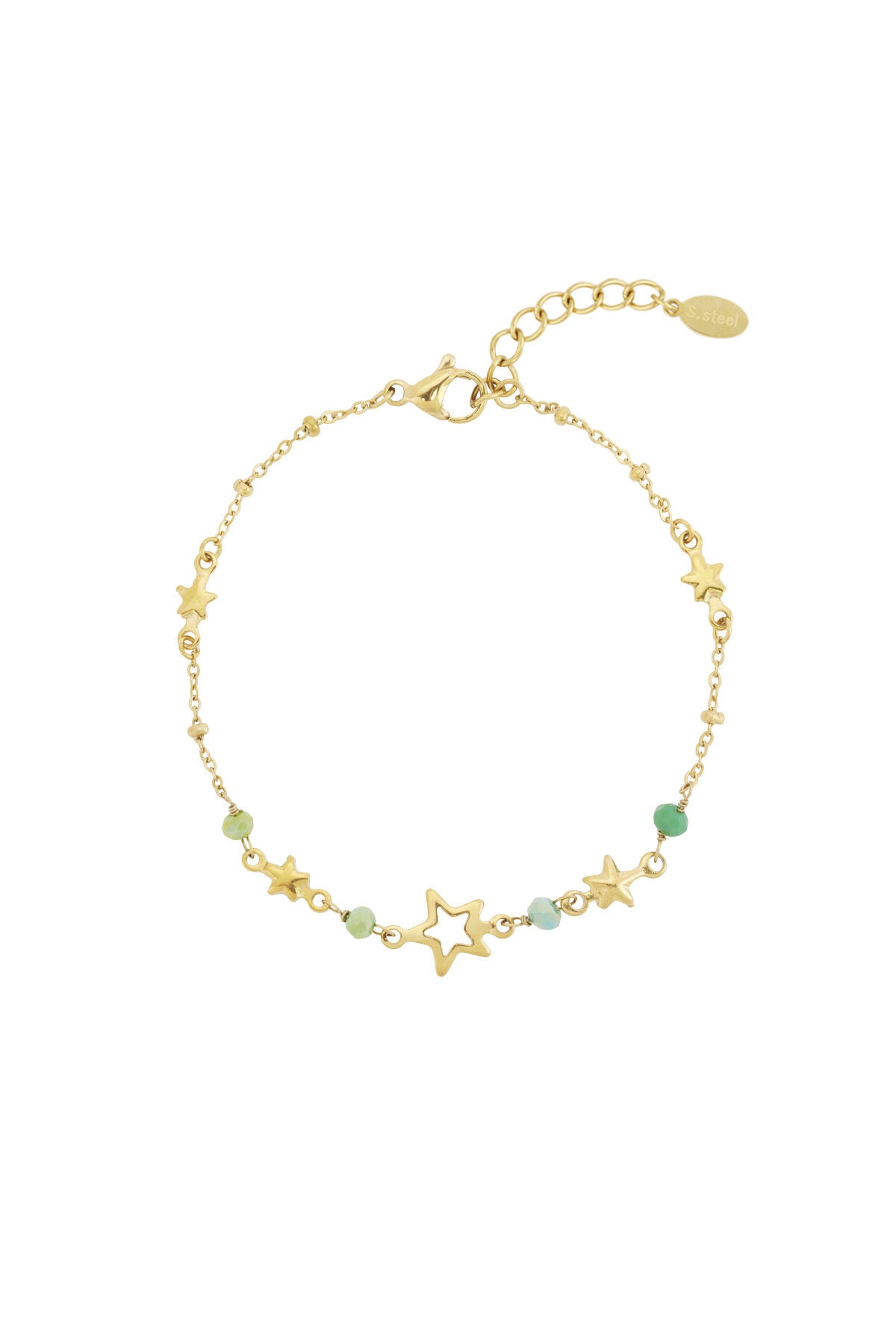 Stylish Stainless Steel Star Charm Bracelet - Pink & Green