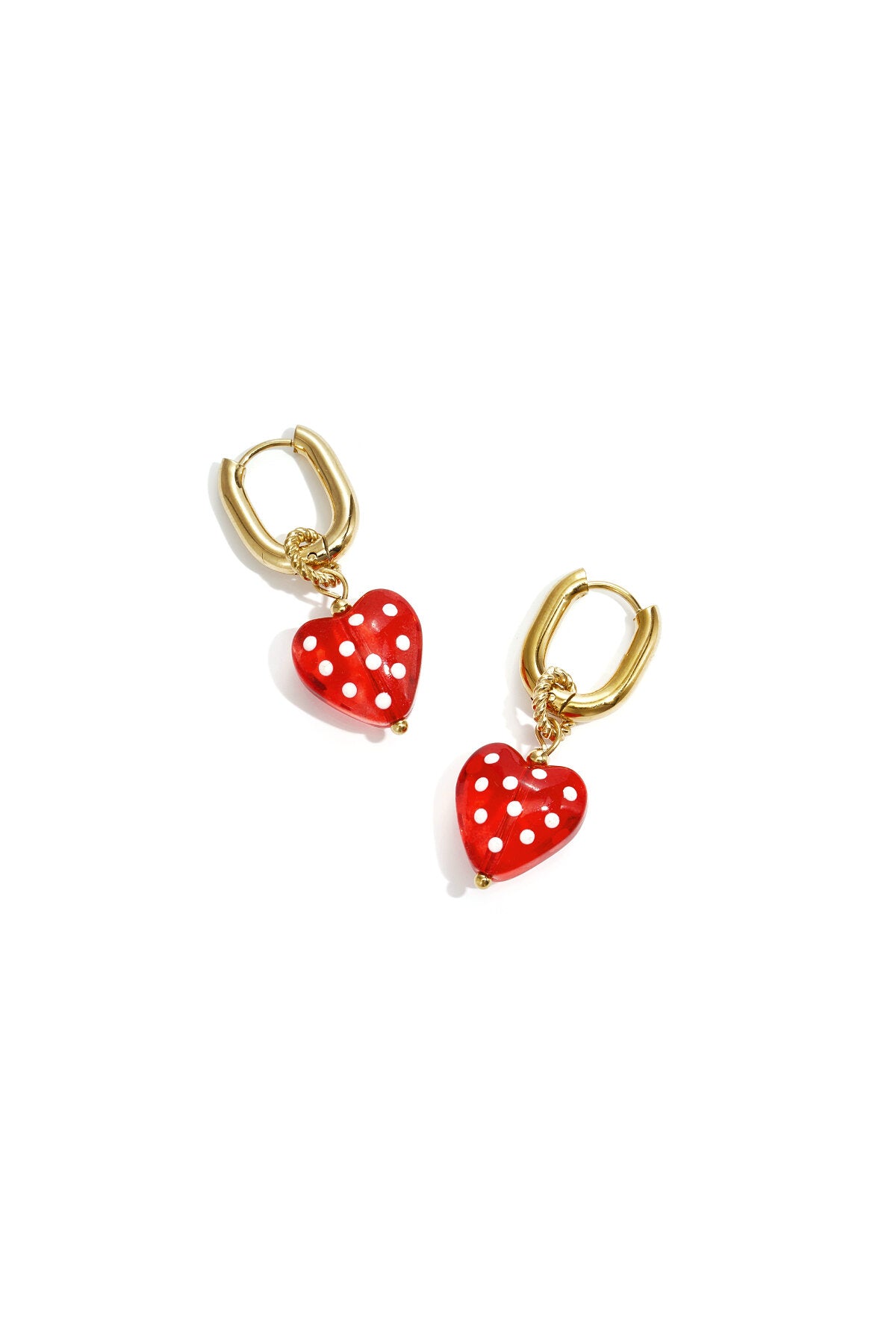 Stainless Steel Heart Drop Earrings, Romantic Pink & Red
